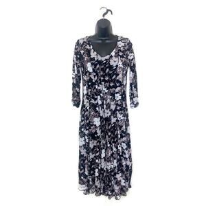 Coldwater Creek Womens Black Grey Sheer Mesh Floral Midi Dress Whimsy Grunge - 6